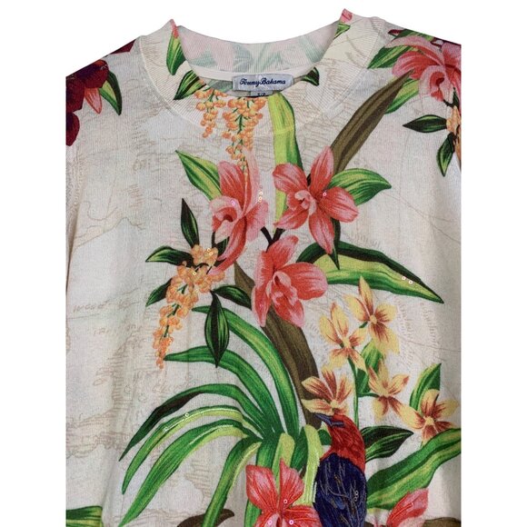 Tommy Bahama S Cotton Floral & Parrot Sequin Embellished Sweater Vacay RT10534 - Picture 7 of 9